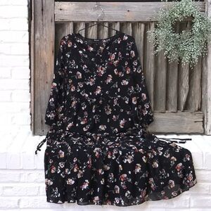 Madewell Sheer Button-Front Tier Midi Dress in Carnation Toss